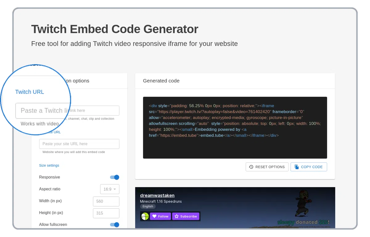 Twitch Embed Code Generator Embed Tube