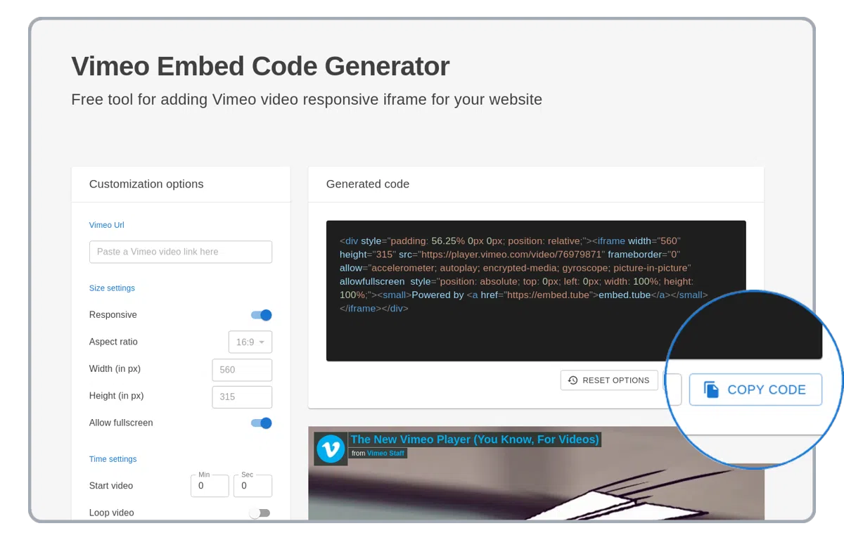 Embed your Vimeo videos and loop them